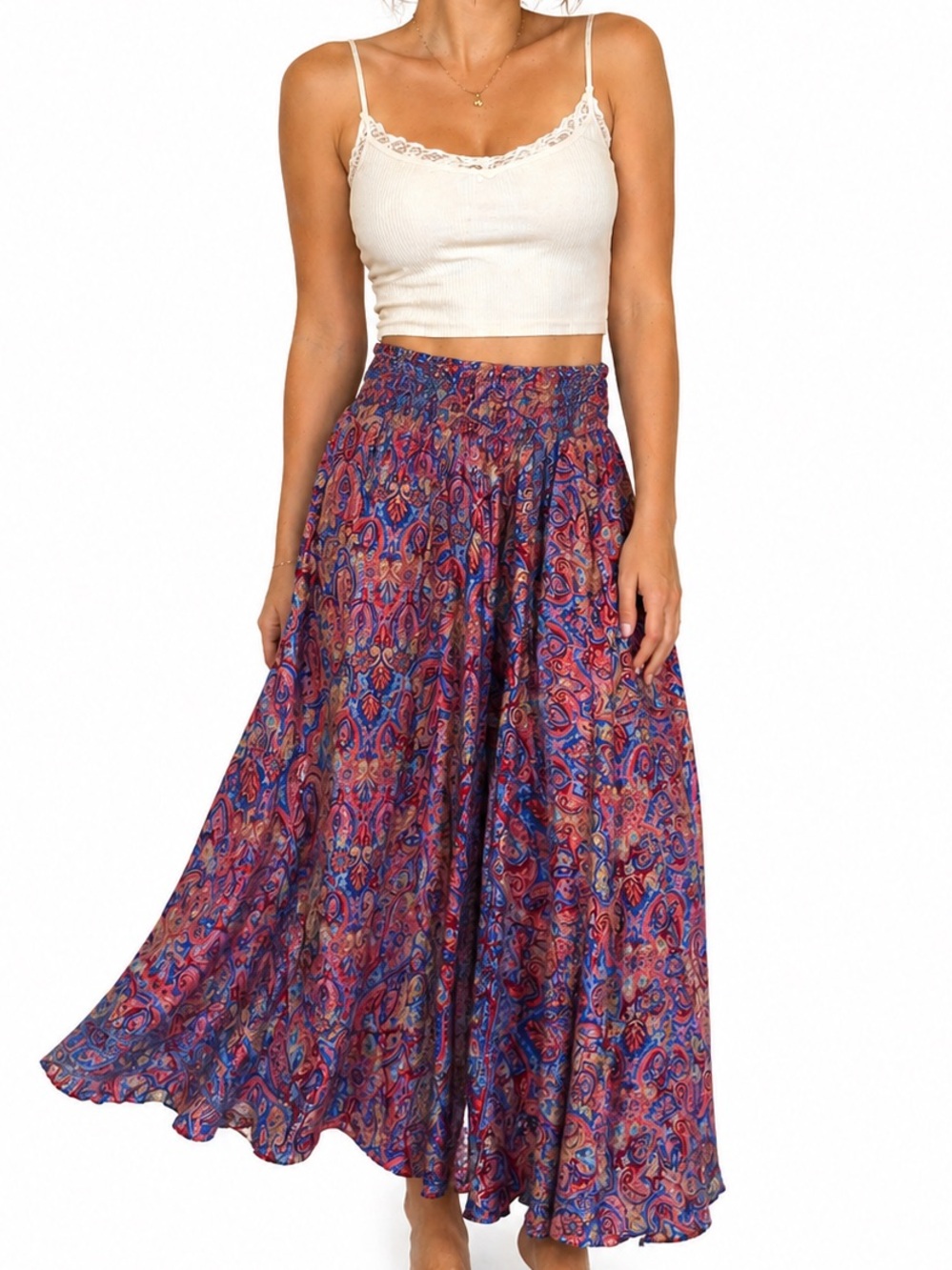 Wide-Leg Paisley Palazzo Pants one size